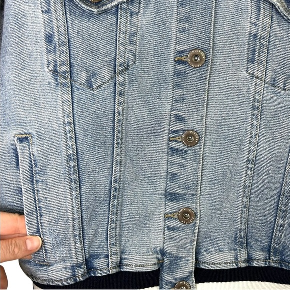 Pistola - Women’s ‘Brando’ Distressed, Bomber Denim Jacket, Trim - Blue, Medium - Picture 15 of 16